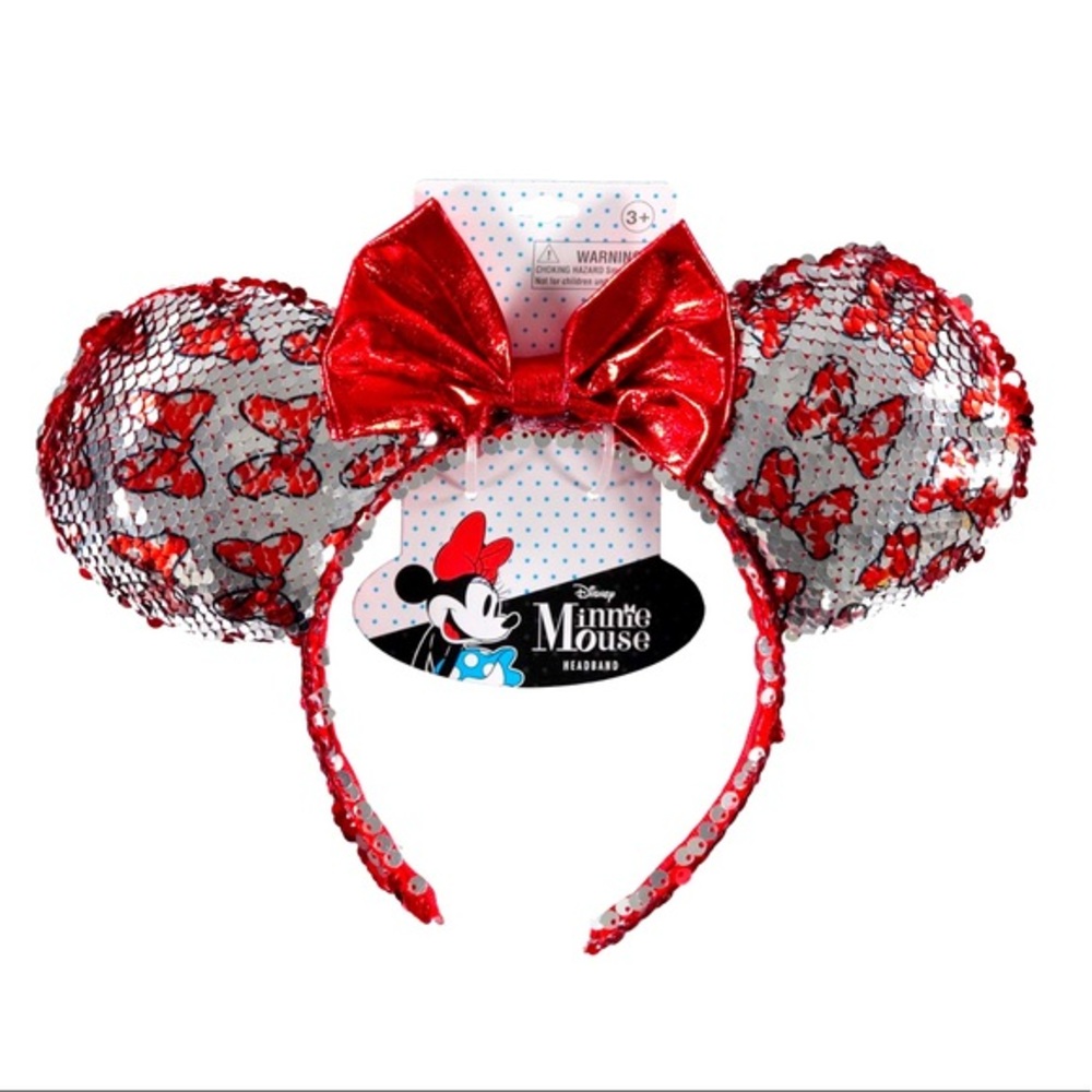 Disney Girls Minnie Mouse Headband Silver and Red Sequins NEW